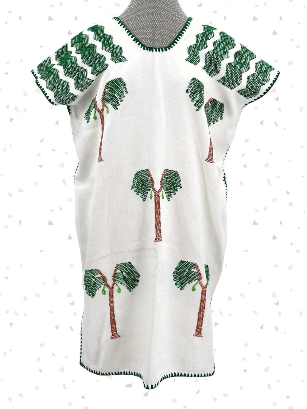 Pippa Holt White Huipil Kaftan Realistic Green Palms No 634 Tropical Beach Dress